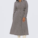 Adjustable Tie Shirt Dress - Aubergine Geo