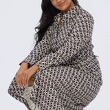 Adjustable Tie Shirt Dress - Aubergine Geo