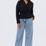 Long Sleeve Wrap Shirt - Black