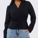 Long Sleeve Wrap Shirt - Black