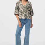 Lantern Sleeve Top - Khaki Palm