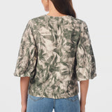 Lantern Sleeve Top - Khaki Palm