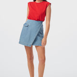 Wrap Mini Skirt - Mid Blue Wash