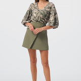 Lantern Sleeve Top - Khaki Palm