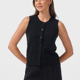 Button Up Knit Vest - Black