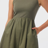 Sleeveless Gathered Midi Dress - Olive