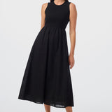 Sleeveless Gathered Midi Dress - Black