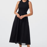 Sleeveless Gathered Midi Dress - Black