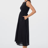 Sleeveless Gathered Midi Dress - Black