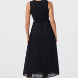 Sleeveless Gathered Midi Dress - Black