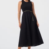 Sleeveless Gathered Midi Dress - Black