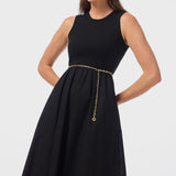 Sleeveless Gathered Midi Dress - Black