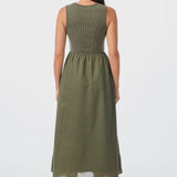 Sleeveless Gathered Midi Dress - Olive