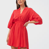 Lantern Sleeve Mini Dress - Raspberry