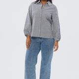 Balloon Sleeve Tie Shirt - Black/White Gingham