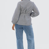 Balloon Sleeve Tie Shirt - Black/White Gingham