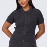 Cable Knit Zip Top - Charcoal