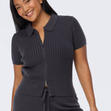 Cable Knit Zip Top - Charcoal