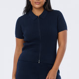 Cable Knit Zip Top - Navy