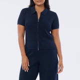 Cable Knit Zip Top - Navy