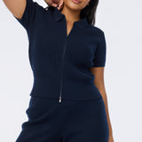 Cable Knit Zip Top - Navy