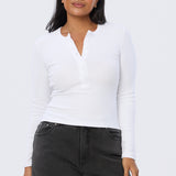 Henley Long Sleeve Top - White