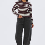 Lightweight Knit Cardigan - Aubergine/Mist Stripe