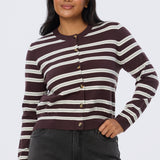 Lightweight Knit Cardigan - Aubergine/Mist Stripe