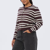 Lightweight Knit Cardigan - Aubergine/Mist Stripe