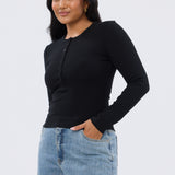 Henley Long Sleeve Top - Black
