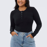 Henley Long Sleeve Top - Black