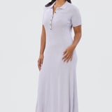 Half Placket Short Sleeve Knit Dress - Lilac