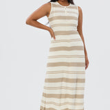 Crochet Sleeveless Dress - Wheat Stripe
