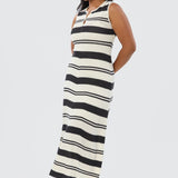 Crochet Sleeveless Dress - Ink Black Stripe