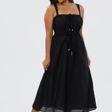 Gathered Midi Dress - Black