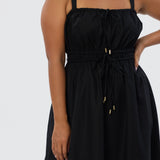 Gathered Midi Dress - Black
