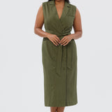 Double Breasted Midi Dress - Khaki