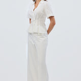 Short Sleeve Pintuck Shirt - White