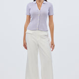 Short Sleeve Button Knit Top - Lilac