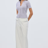 Short Sleeve Button Knit Top - Lilac