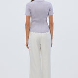 Short Sleeve Button Knit Top - Lilac