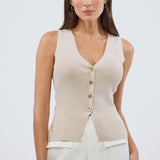 V Neck Knit Vest - Birch