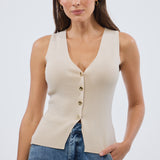 V Neck Knit Vest - Birch