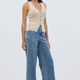 V Neck Knit Vest - Birch