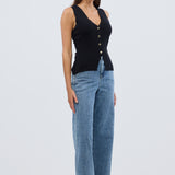 V Neck Knit Vest - Black