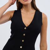V Neck Knit Vest - Black