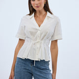 Short Sleeve Pintuck Shirt - White