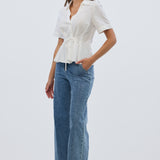 Short Sleeve Pintuck Shirt - White