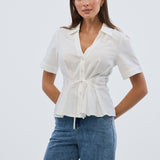 Short Sleeve Pintuck Shirt - White