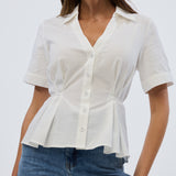 Short Sleeve Pintuck Shirt - White